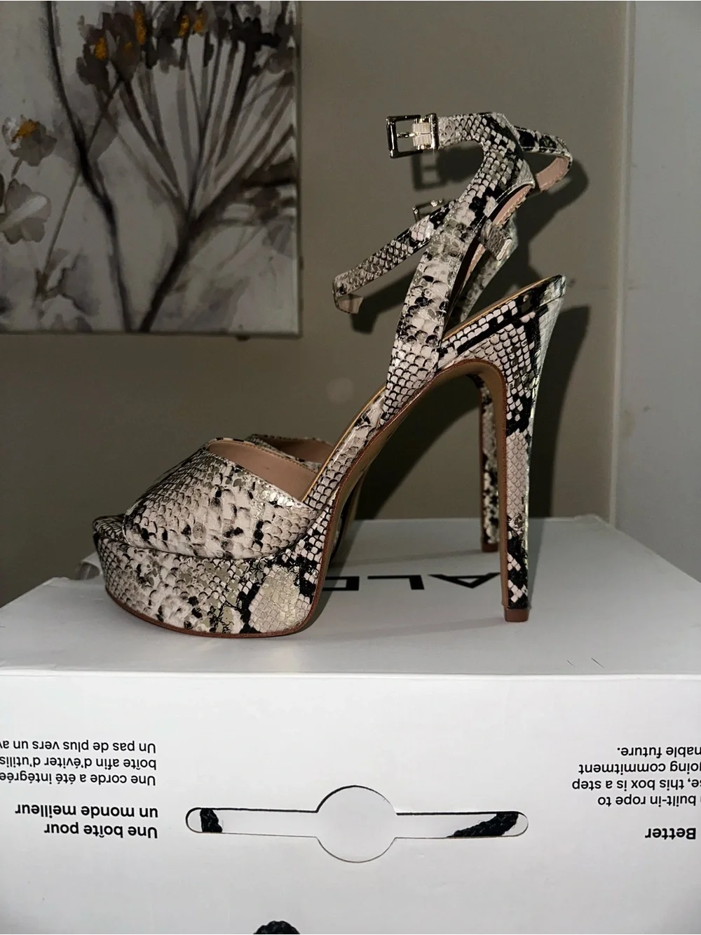 Aldo Women's Snake-Print Platform Ankle-Strap Sandals in Beige and Black